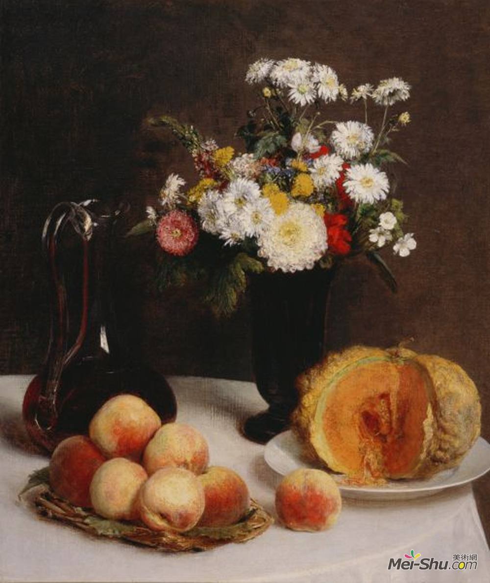 fantin-latour)高清作品《花瓶和水果的静物》