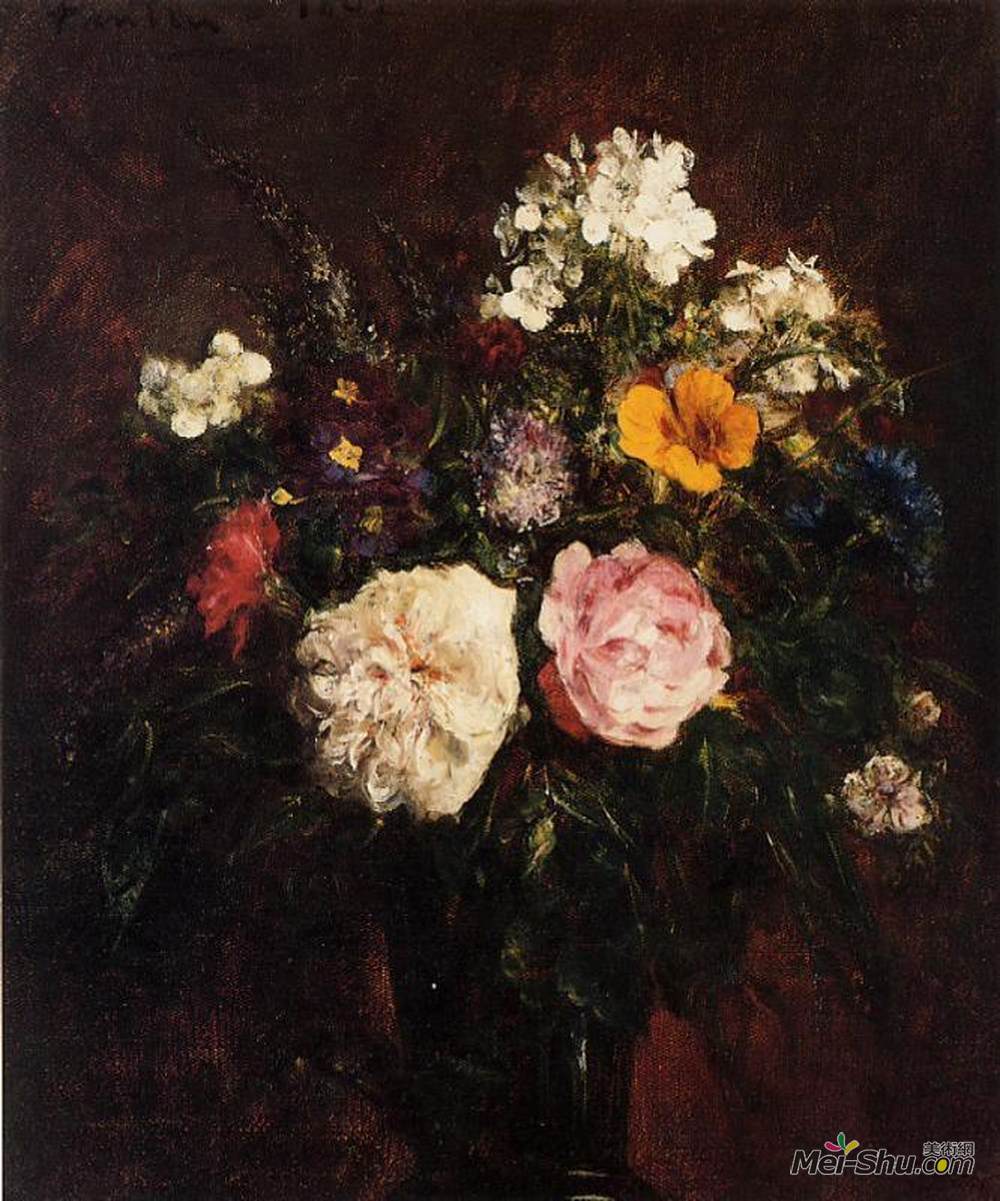 亨利·方丹·拉图尔(Henri Fantin-Latour)高清作品《静物与鲜花》