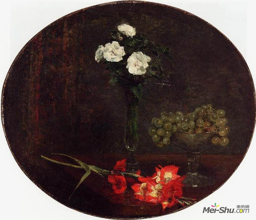 亨利·方丹·拉图尔(Henri Fantin-Latour)高清作品《静物与鲜花》