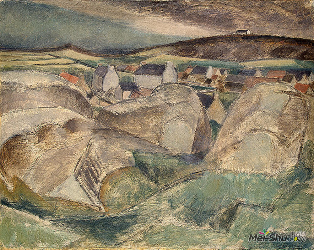 亨利·勒福康尼尔(Henri Le Fauconnier)高清作品《岩石间的村庄》