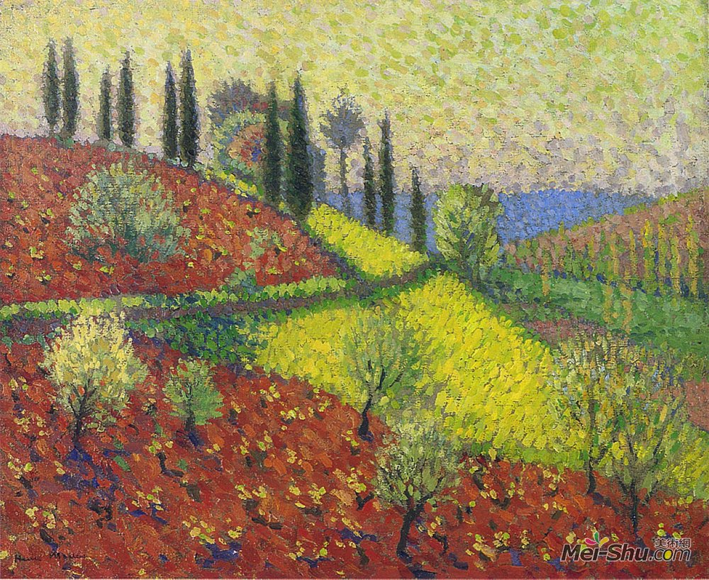亨利马丁(Henri Martin)高清作品《塞浦路斯树在山上》