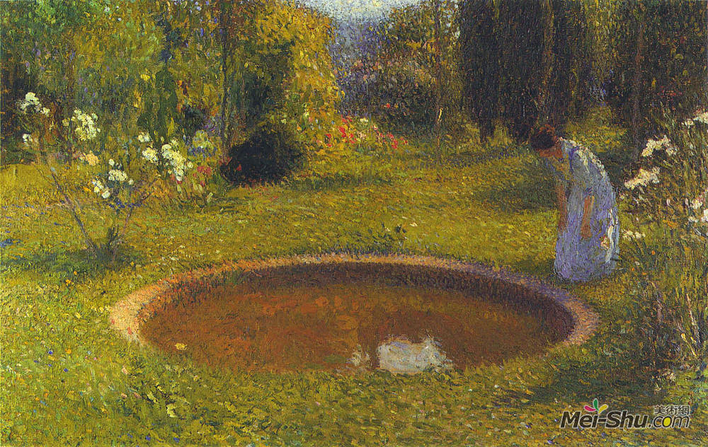 亨利马丁(Henri Martin)高清作品《喷泉旁的女孩》