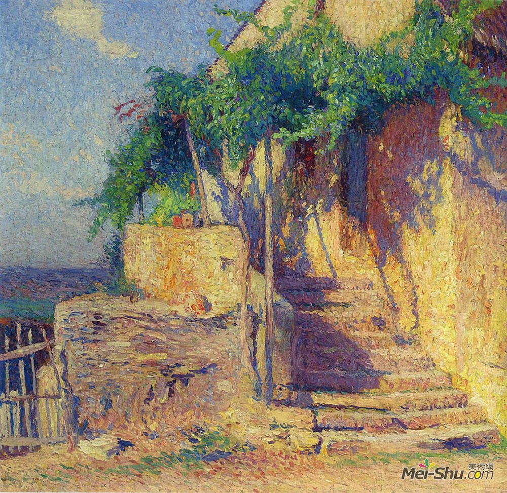 亨利马丁(Henri Martin)高清作品《有藤蔓和楼梯的房子》