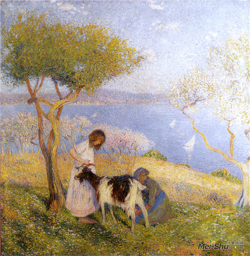 亨利马丁(Henri Martin)高清作品《与山羊的风景》