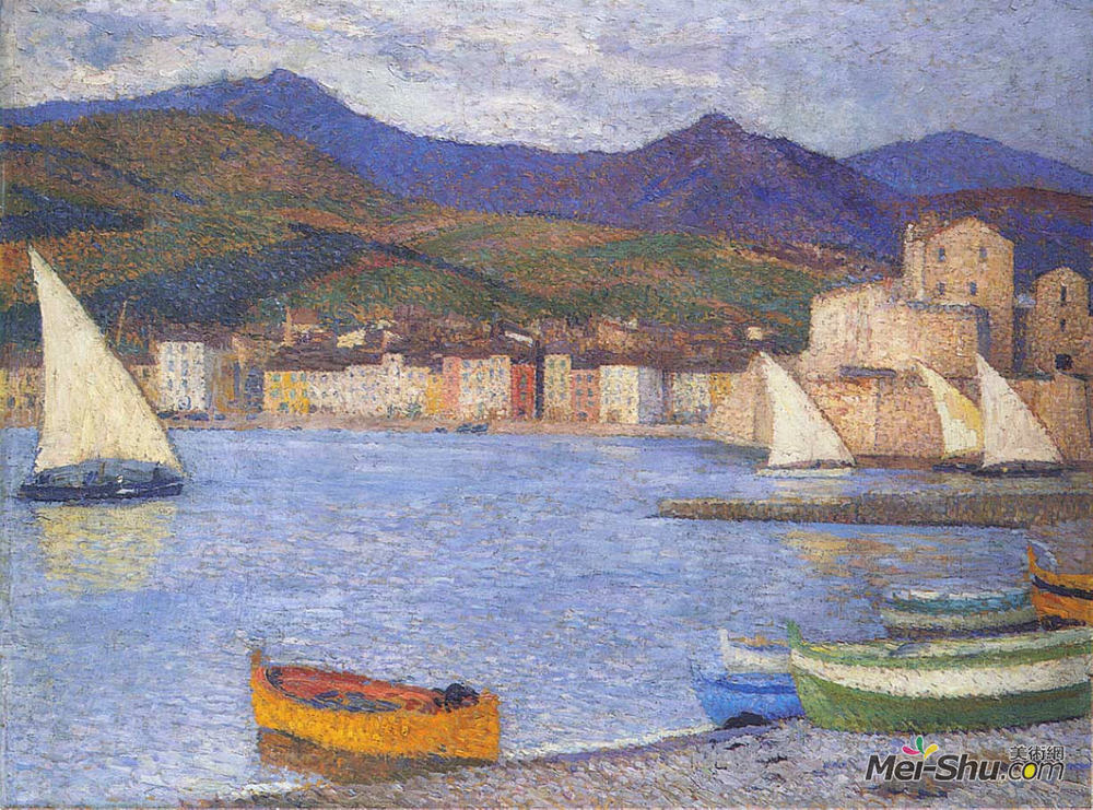 亨利马丁(Henri Martin)高清作品《科利尤尔港的帆船》