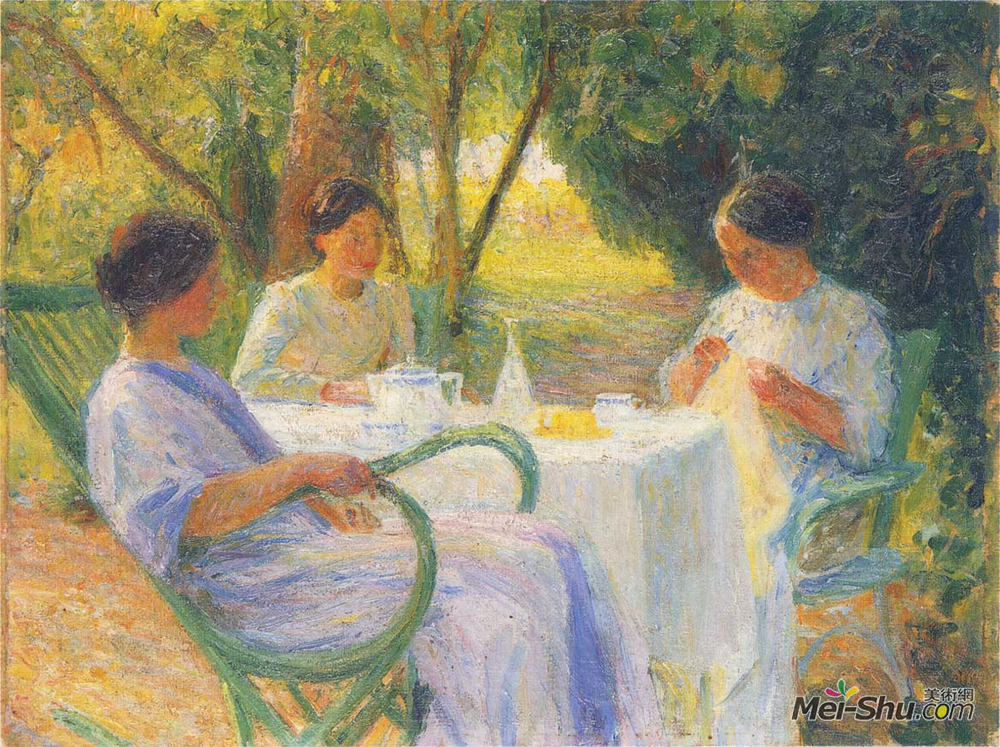 亨利马丁(Henri Martin)高清作品《马奎耶园中的年轻女性》