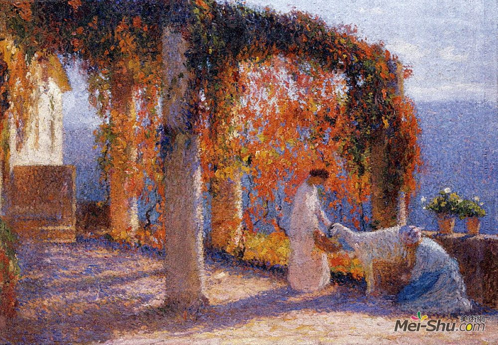 亨利马丁(Henri Martin)高清作品《阳台上的年轻女人》