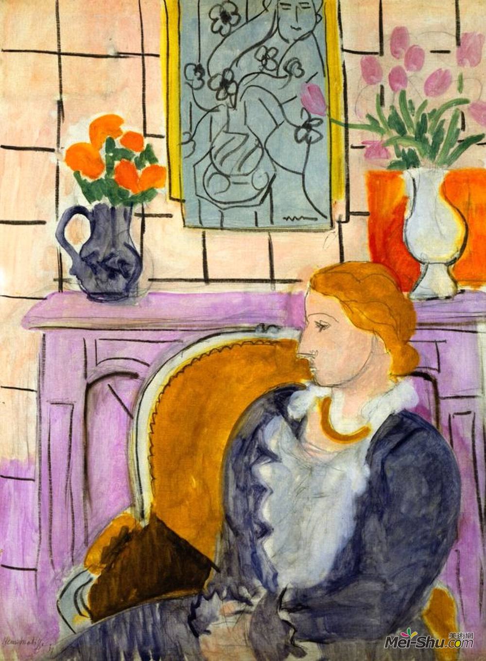 亨利·马蒂斯(Henri Matisse)高清作品《赭色椅子上的蓝色连衣裙》