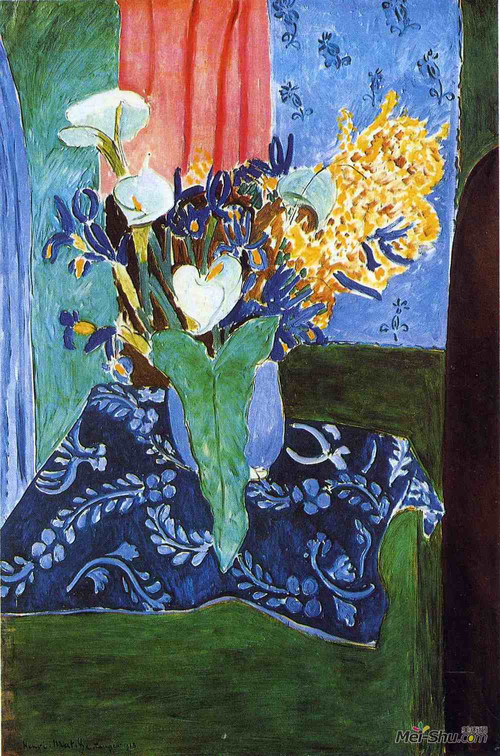 亨利·马蒂斯(Henri Matisse)高清作品《马蹄莲、鸢尾花和含羞草》