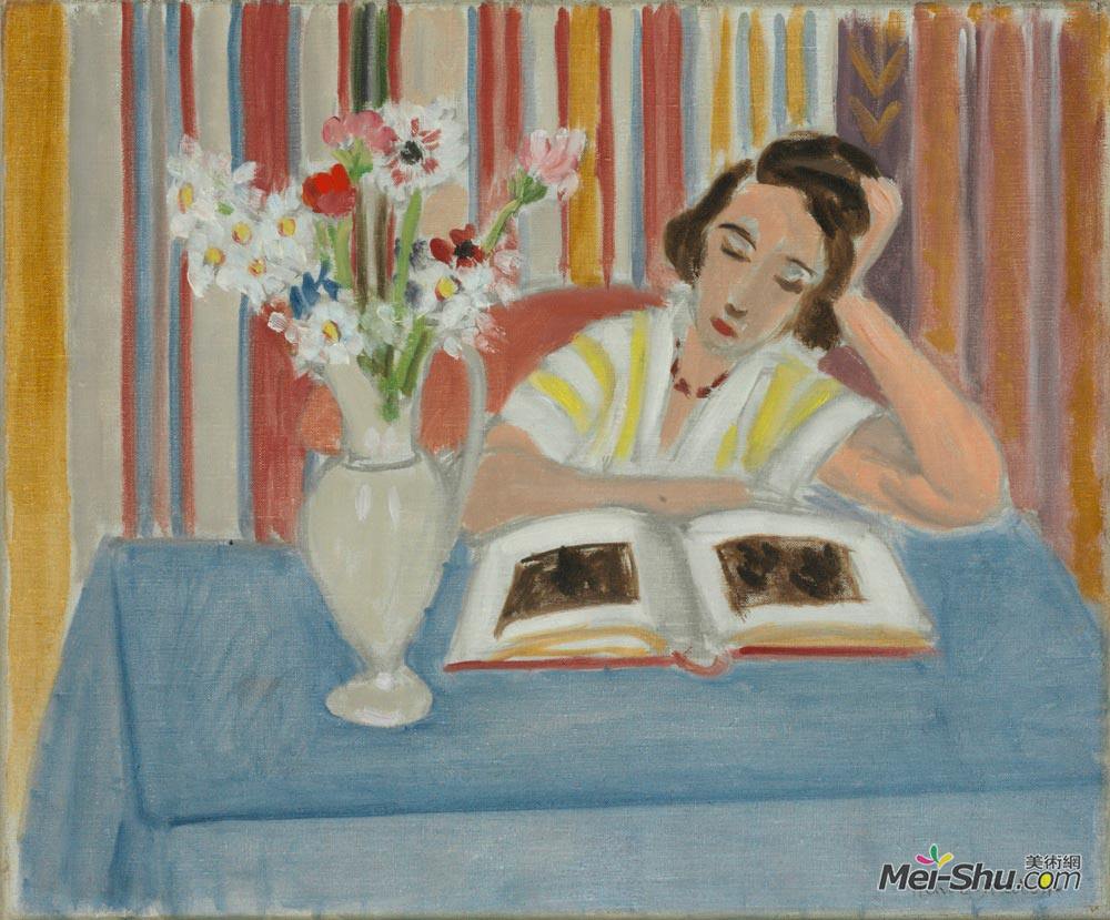亨利·马蒂斯(Henri Matisse)高清作品《女孩读书，花瓶》