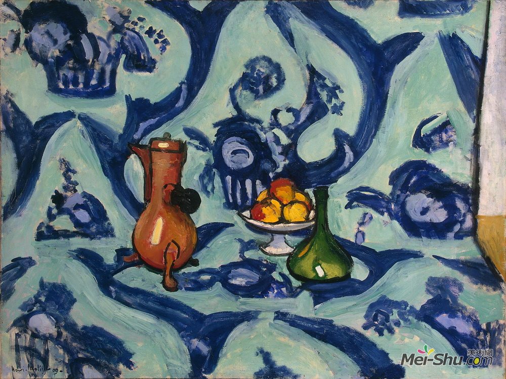 亨利·马蒂斯(Henri Matisse)高清作品《蓝色桌布静物》