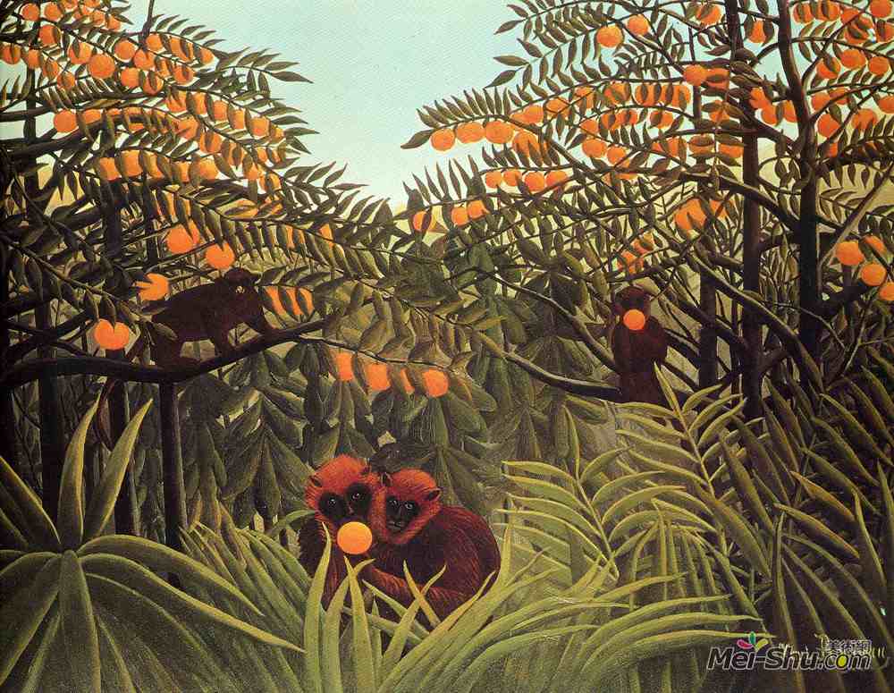 亨利·卢梭(Henri Rousseau)高清作品《橙树林中的猿》