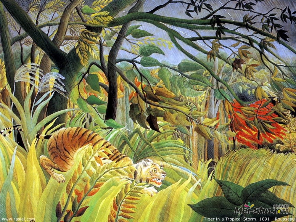 亨利·卢梭(Henri Rousseau)高清作品《老虎在热带风暴（惊讶！）》