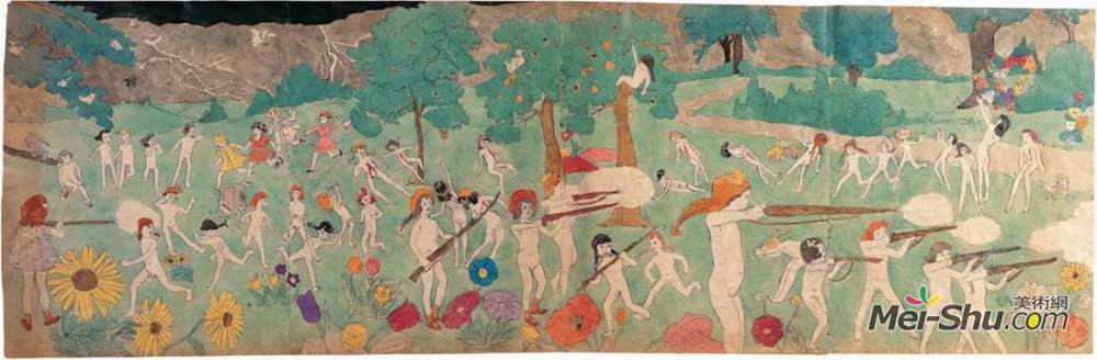 亨利达格(Henry Darger)高清作品《Untitled (Battle Scene during Lightning Storm, Naked Childre》