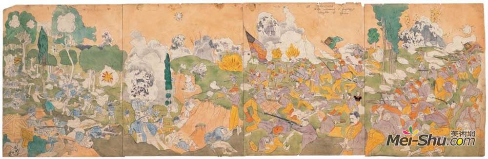 亨利达格(Henry Darger)高清作品《2在塞德林，她目睹了一次可怕的屠杀。》