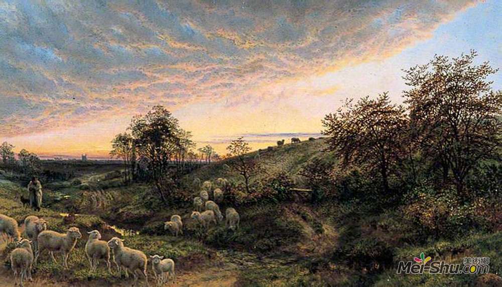 亨利·威廉·班克斯·戴维斯(Henry William Banks Davis)高清作品《Twilight, Vall&ée de la Cluse, near Boulogne》