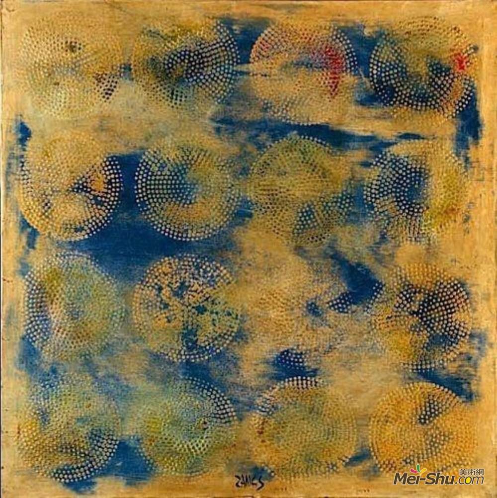 赫伯特·赞斯(Herbert Zangs)高清作品《黄色和蓝色；蓝色16多点圆》