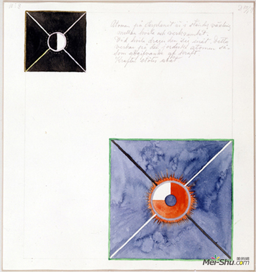 希尔玛克林特(Hilma af Klint)高清作品《Atom Series, No. 8: Atom on the ether plane is in constant c》