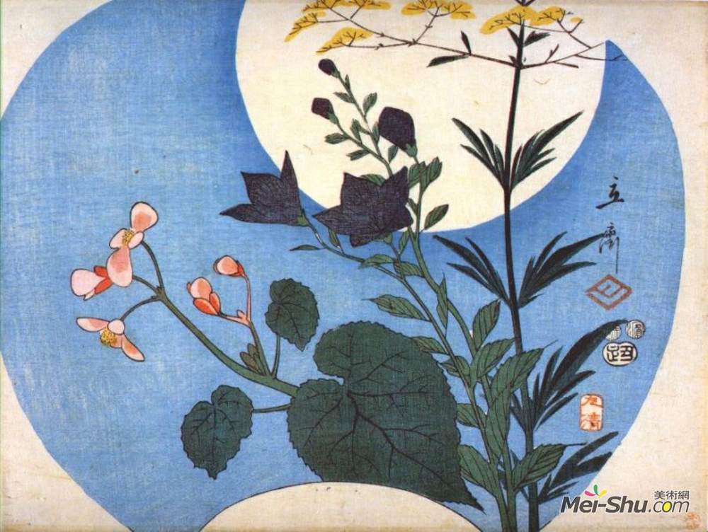 歌川广重(Hiroshige)高清作品《满月秋花》