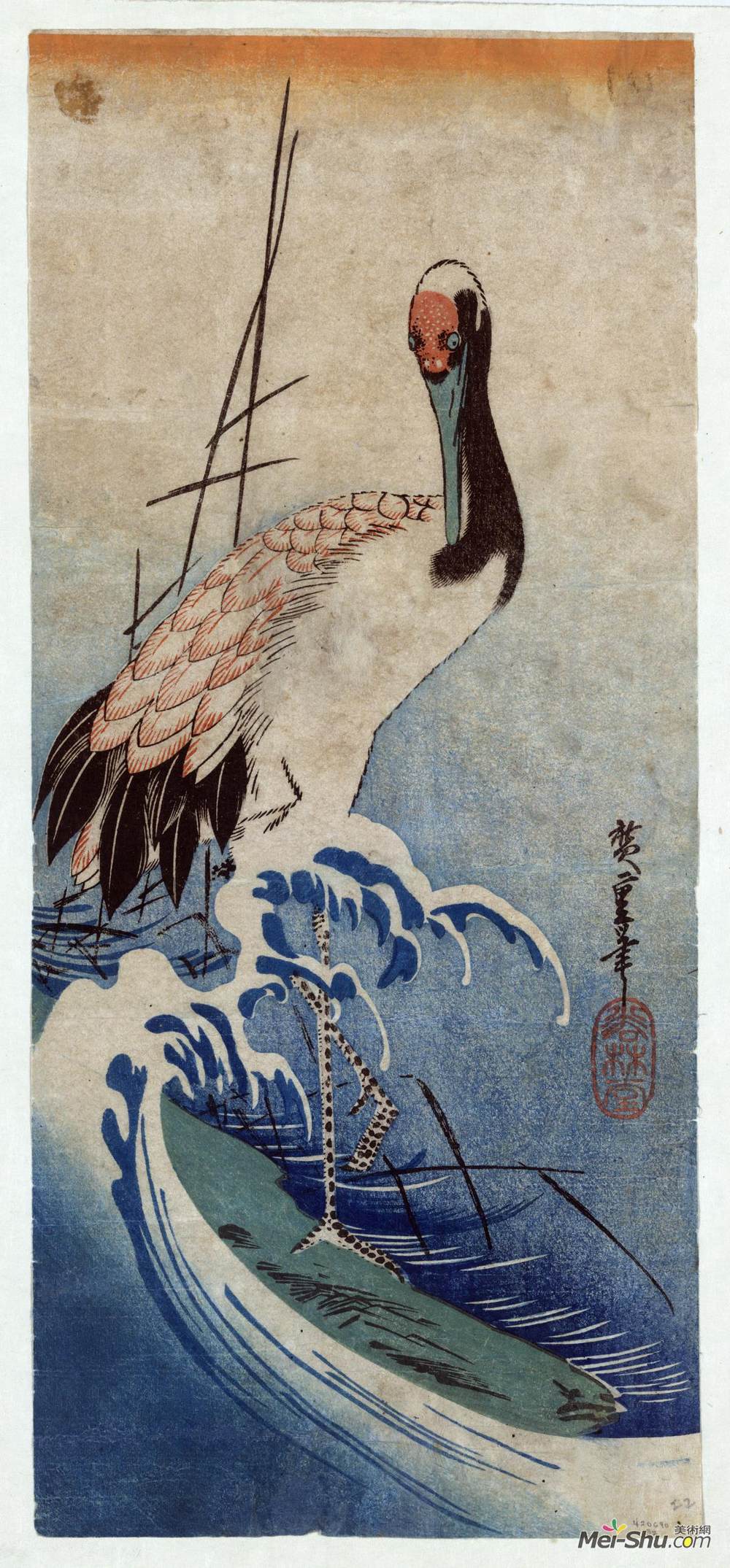 歌川广重(Hiroshige)高清作品《海浪中的起重机》