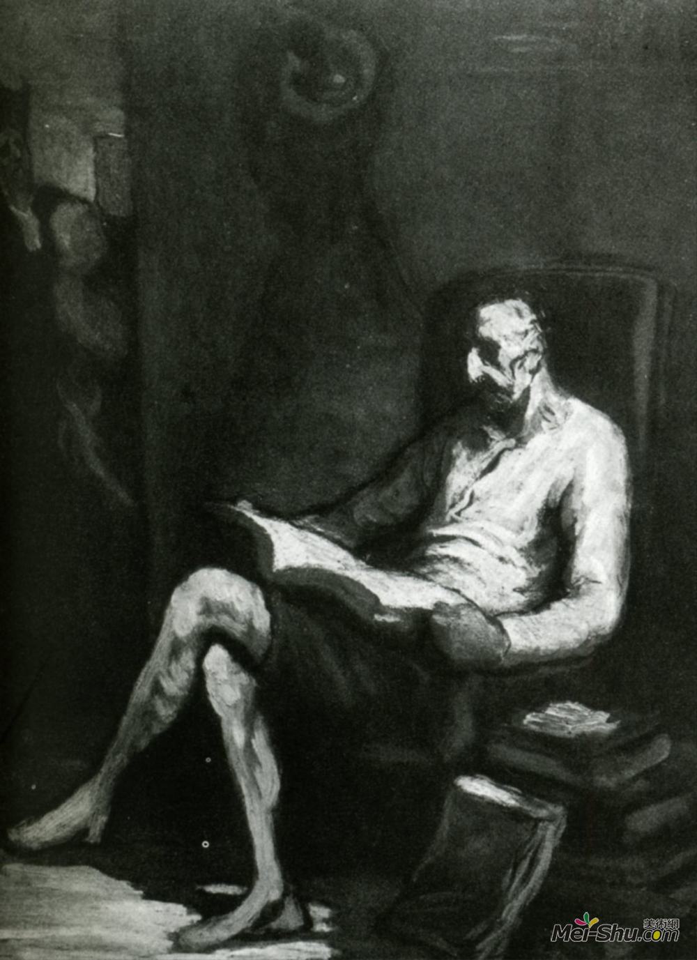 奥诺雷·杜米埃(Honore Daumier)高清作品《堂吉诃德读书》