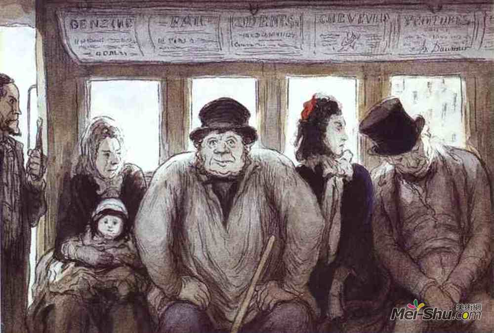 奥诺雷·杜米埃(Honore Daumier)高清作品《在公共汽车上》