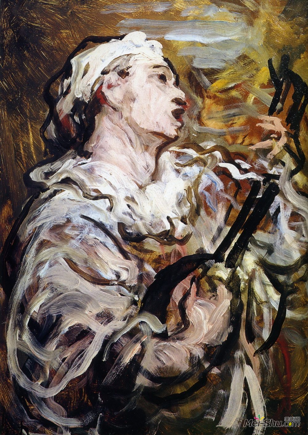 奥诺雷·杜米埃(Honore Daumier)高清作品《皮埃罗与吉他》