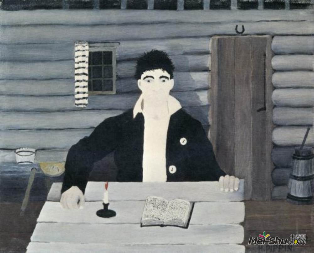 霍里斯·皮平(Horace Pippin)高清作品《约翰朗读他的《圣经》》