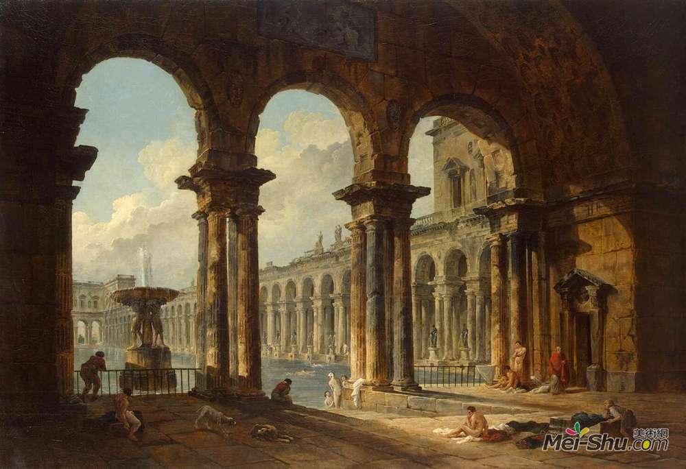 休伯特·罗伯特(Hubert Robert)高清作品《古代遗址曾有公共浴室》