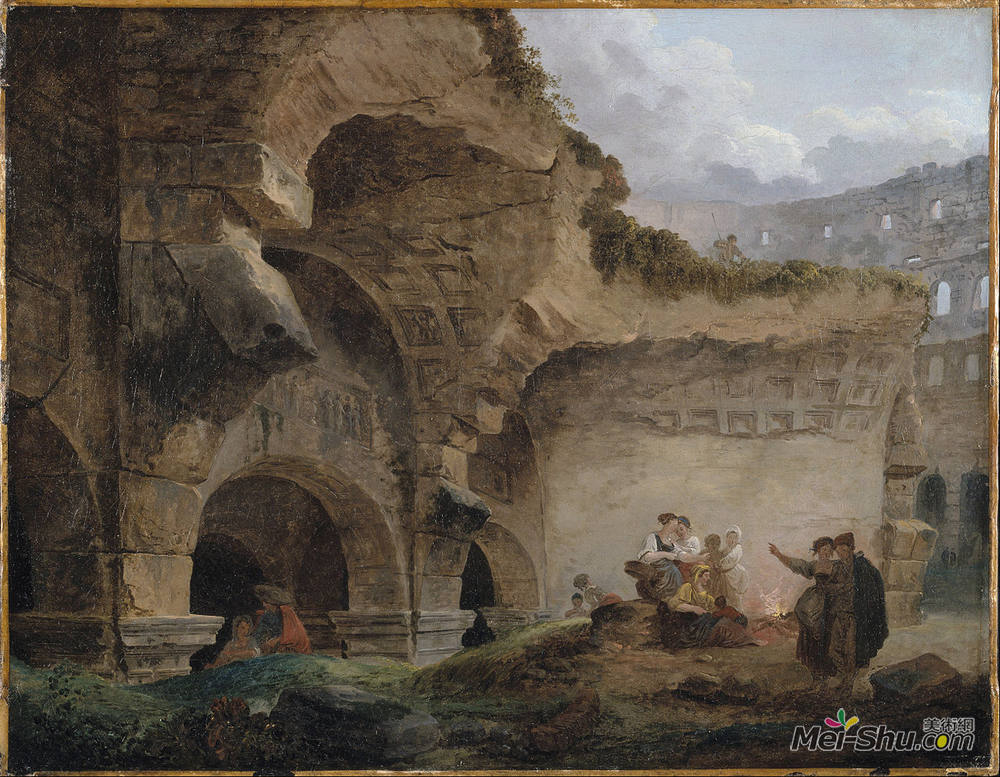 休伯特·罗伯特(Hubert Robert)高清作品《罗马斗兽场废墟中的洗衣妇》