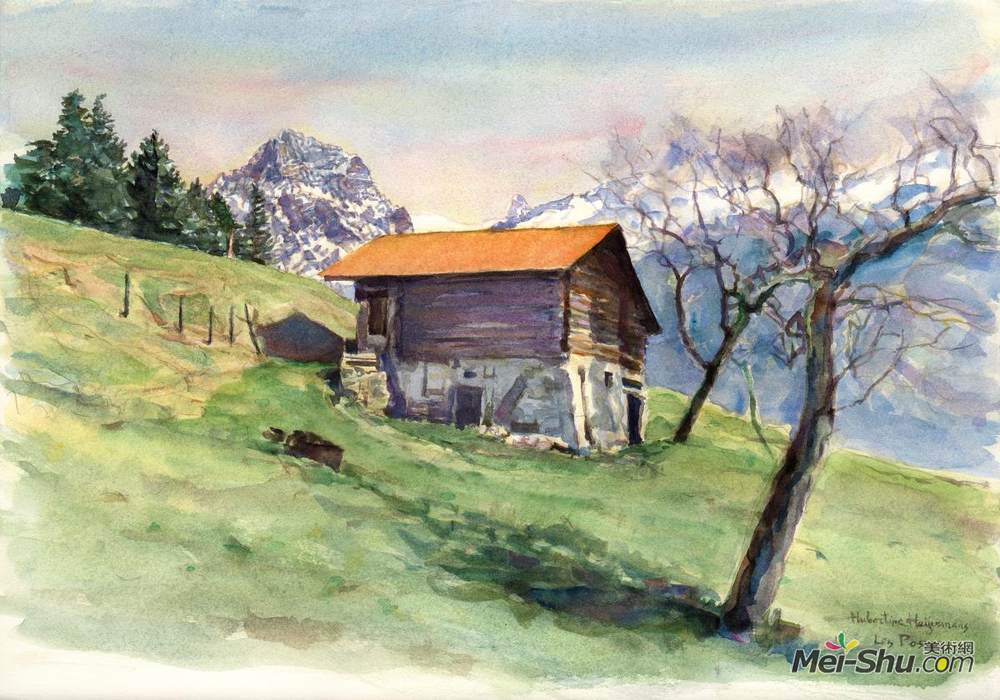 胡伯廷海耶曼(Hubertine Heijermans)高清作品《Mountain barn at 'Les Posses' above Gryon -S》