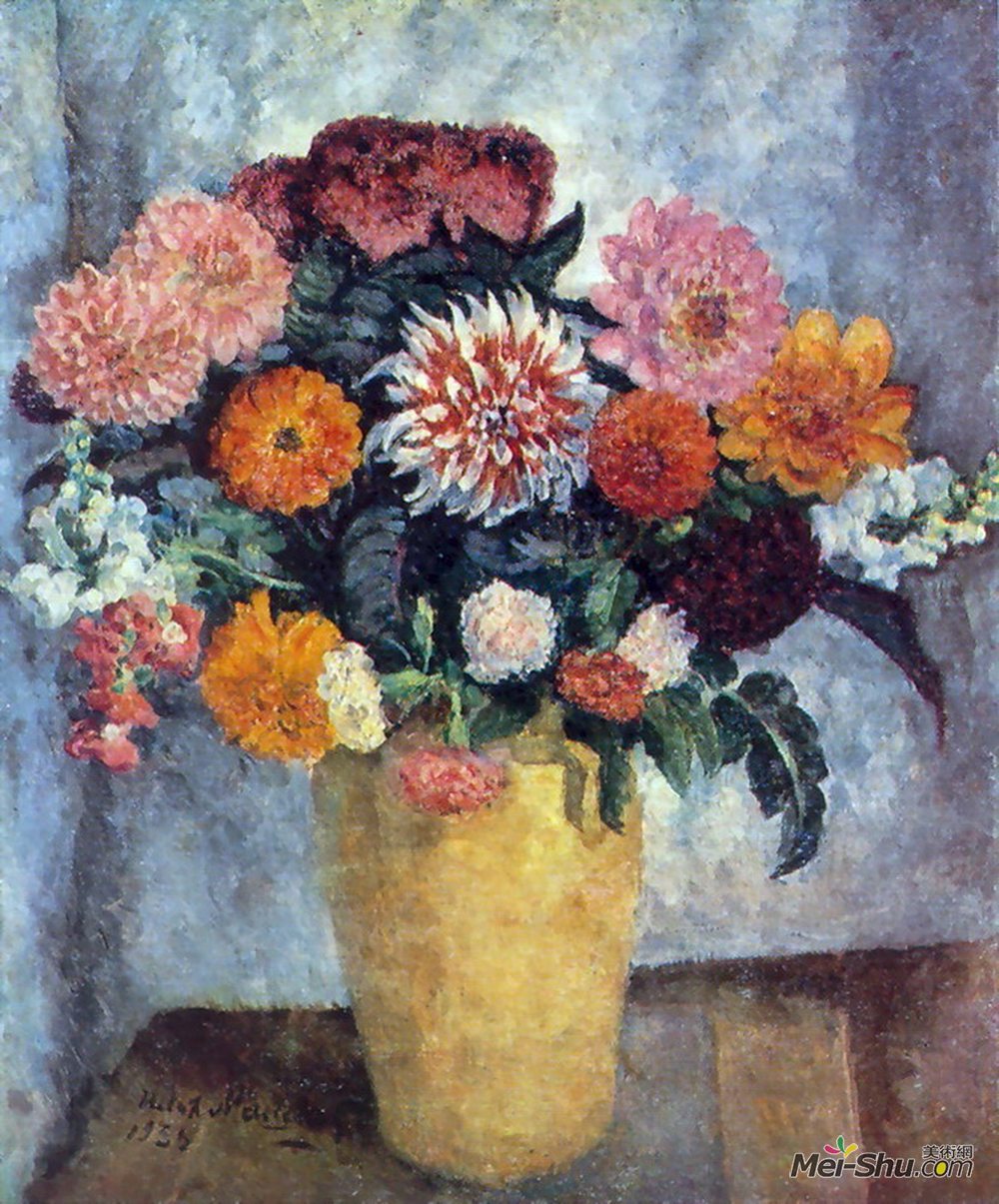 伊利亚·马什科娃(Ilya Mashkov)高清作品《在黏土瓶子的杂色的花束》