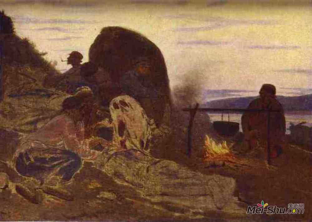 伊利亚·叶菲莫维奇·列宾(Ilya Repin)高清作品《篝火旁的驳船》