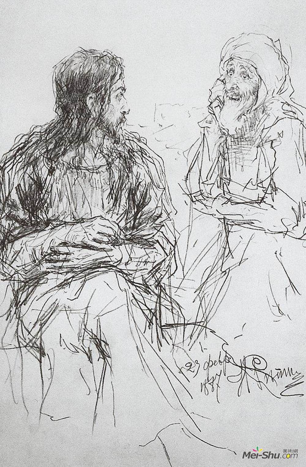 伊利亚·叶菲莫维奇·列宾(Ilya Repin)高清作品《基督和尼哥底母》