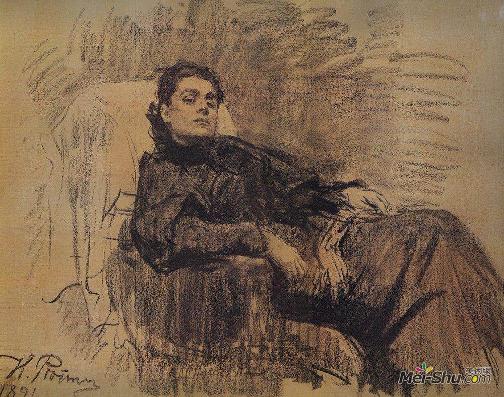 伊利亚·叶菲莫维奇·列宾(Ilya Repin)高清作品《Portrait of actress Eleonora Duse》