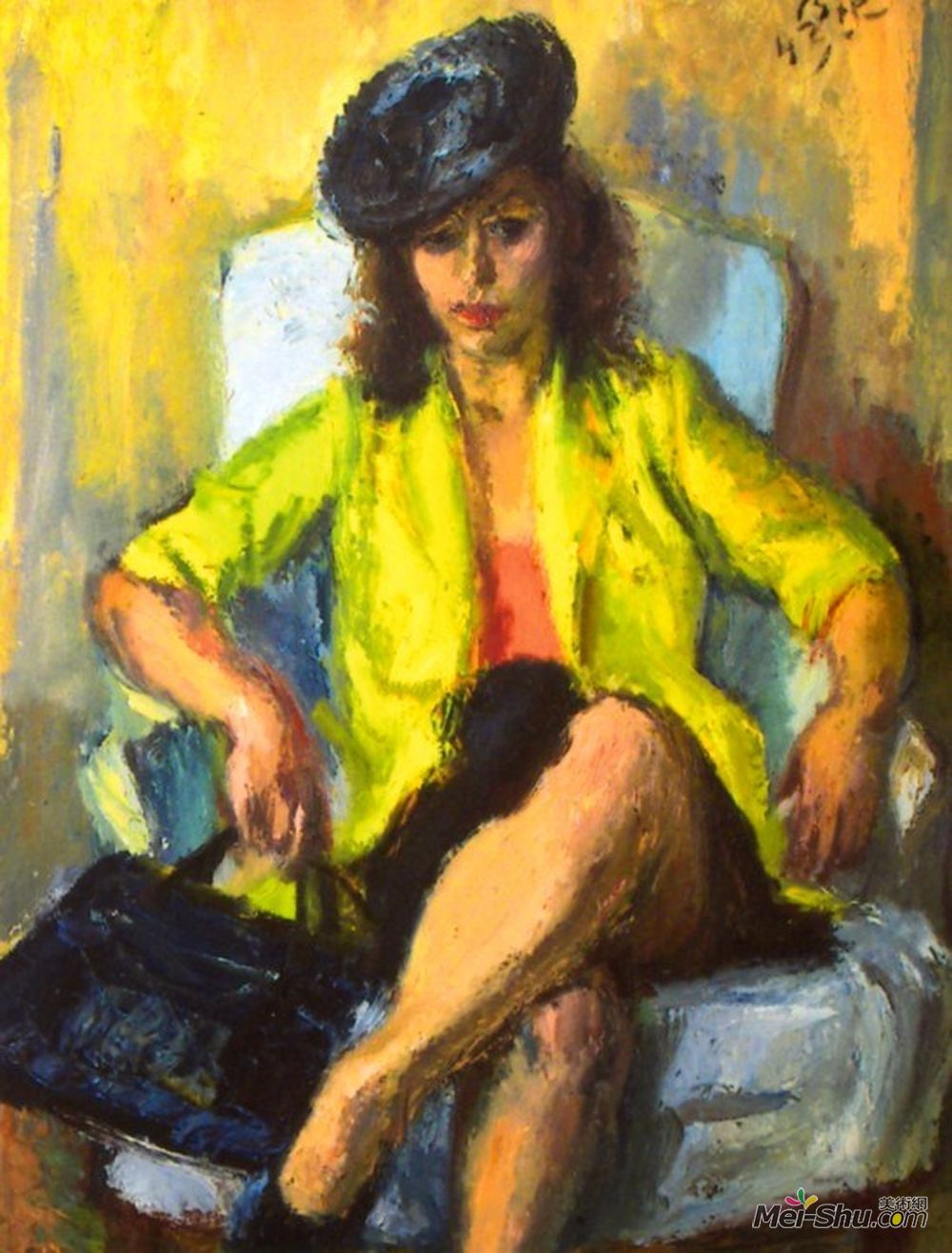 伊西夫伊塞(Iosif Iser)高清作品《黄色夹克的坐着的女人》