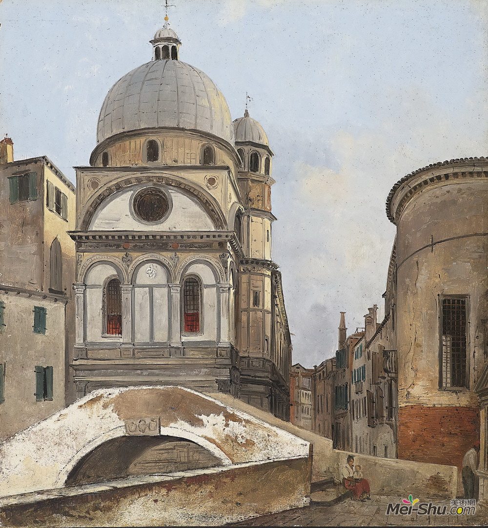 伊波里托·凯菲(Ippolito Caffi)高清作品《Blick Auf Die Kirchen Maria Dei Miracole Und Santa Maria Nov》