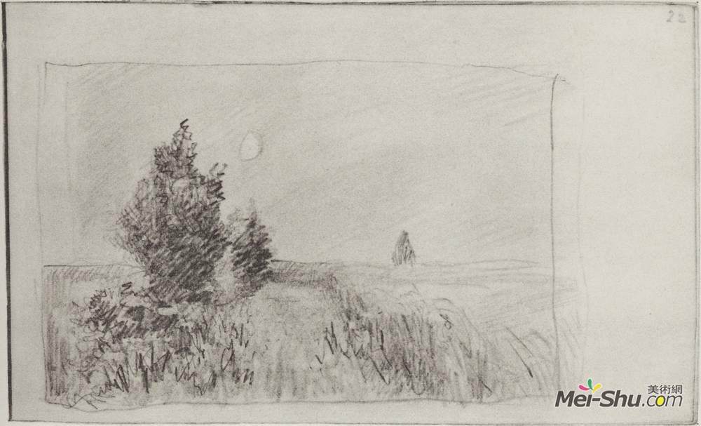 列维坦(Isaac Levitan)高清作品《在田野里。暮光。》