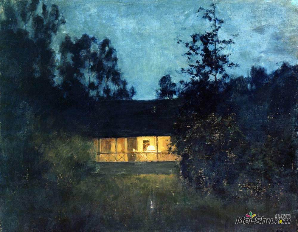 列维坦(Isaac Levitan)高清作品《暮色中的避暑别墅》