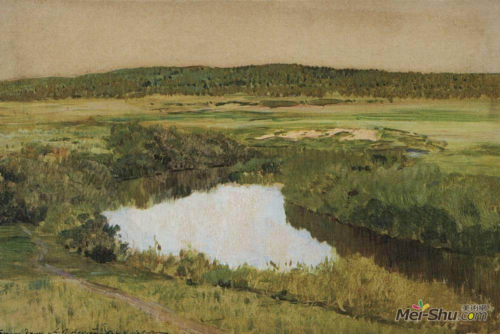 列维坦(Isaac Levitan)高清作品《黄昏时分。里斯塔河》