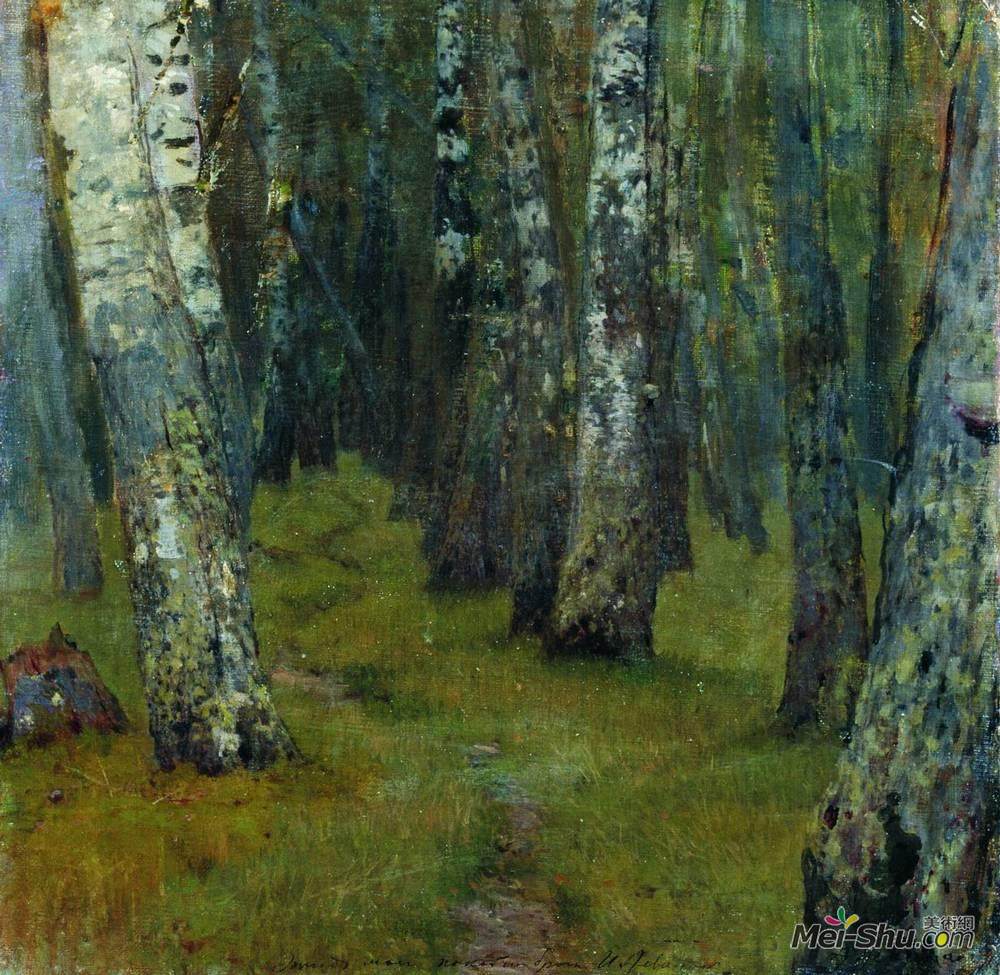 列维坦(Isaac Levitan)高清作品《桦树。森林边缘。》