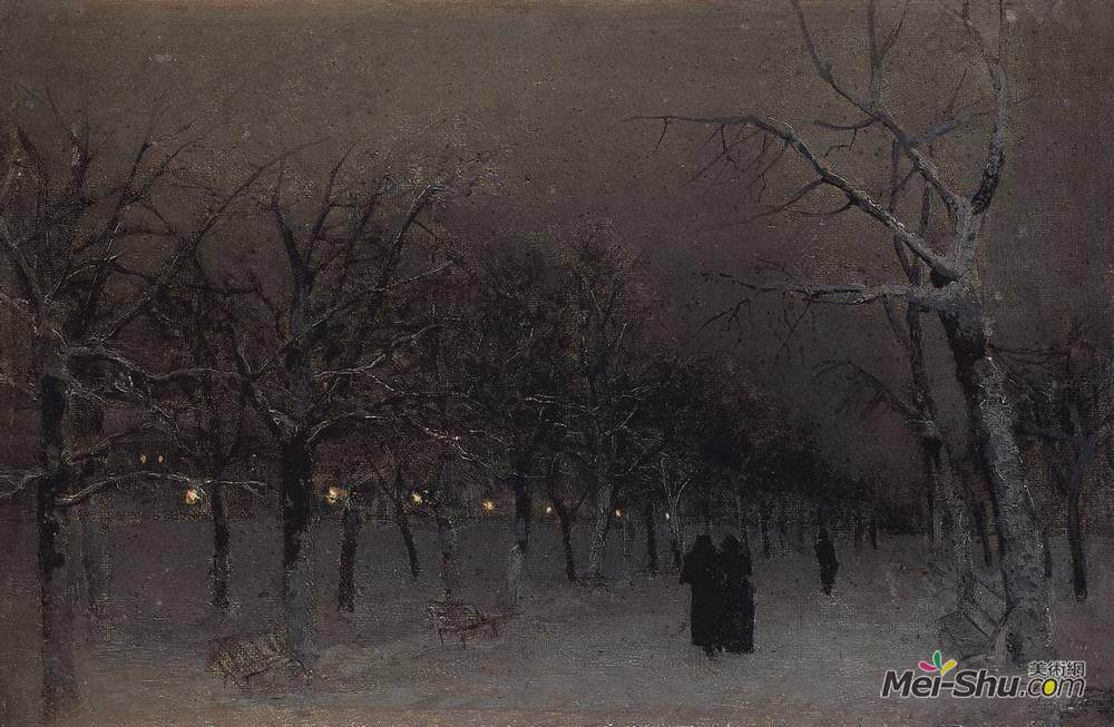列维坦(Isaac Levitan)高清作品《傍晚林荫大道。》