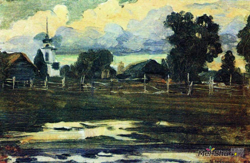 列维坦(Isaac Levitan)高清作品《傍晚》