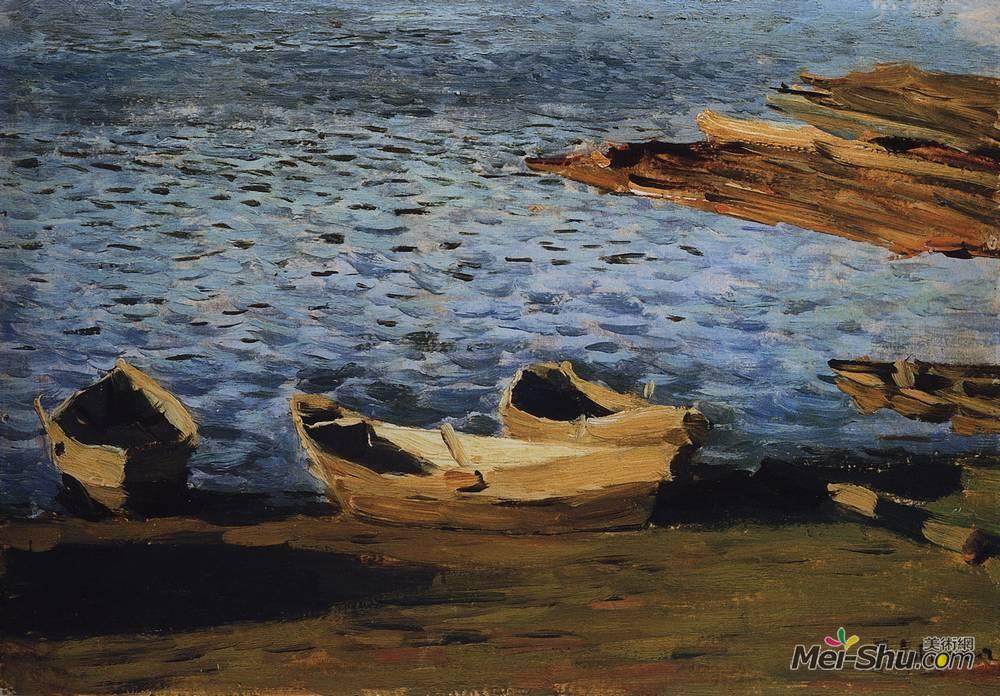 列维坦(Isaac Levitan)高清作品《在河边》