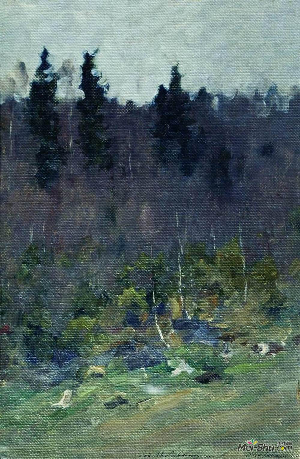 列维坦(Isaac Levitan)高清作品《早春。最后一场雪。》