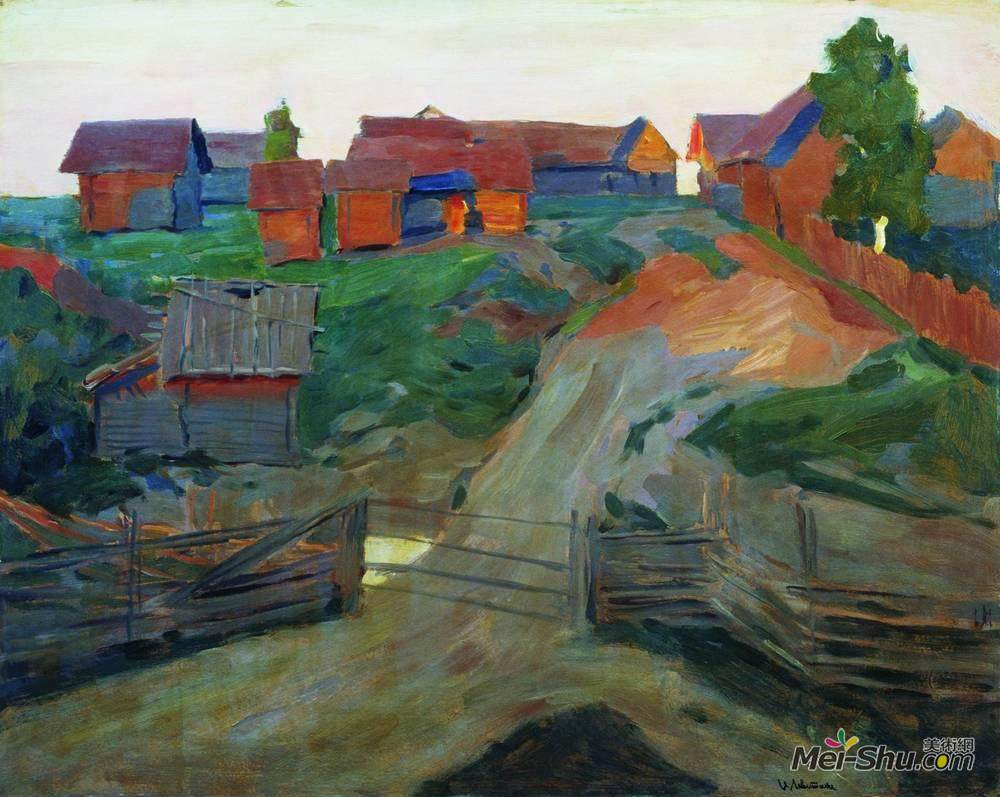 列维坦(Isaac Levitan)高清作品《村口》