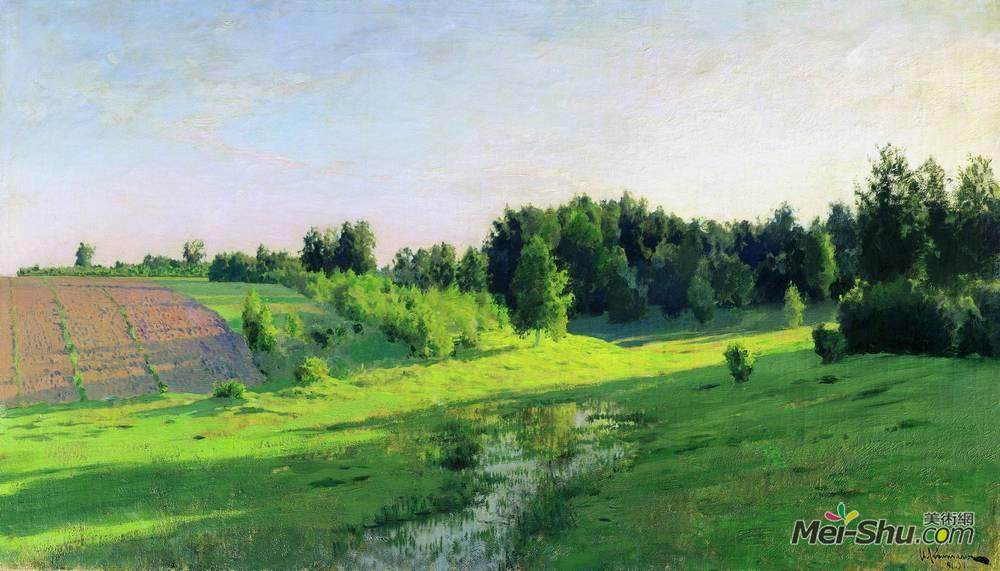 列维坦(Isaac Levitan)高清作品《暮色阴影》