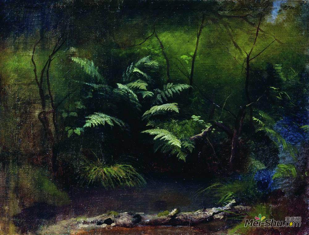 列维坦(Isaac Levitan)高清作品《水边蕨类植物》