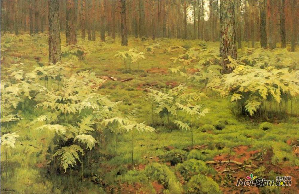 列维坦(Isaac Levitan)高清作品《森林蕨类植物》