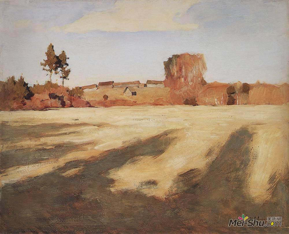列维坦(Isaac Levitan)高清作品《收割后的田野。》